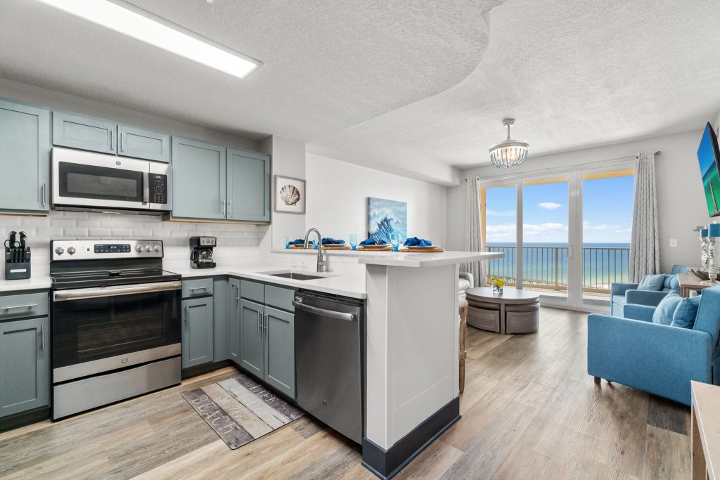 Beach Therapy Calypso Tower 3 Resort Unit 1604 Panama City Beach kitchen living ocean view