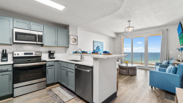 Beach Therapy Calypso Tower 3 Resort Unit 1604 Panama City Beach kitchen living ocean view